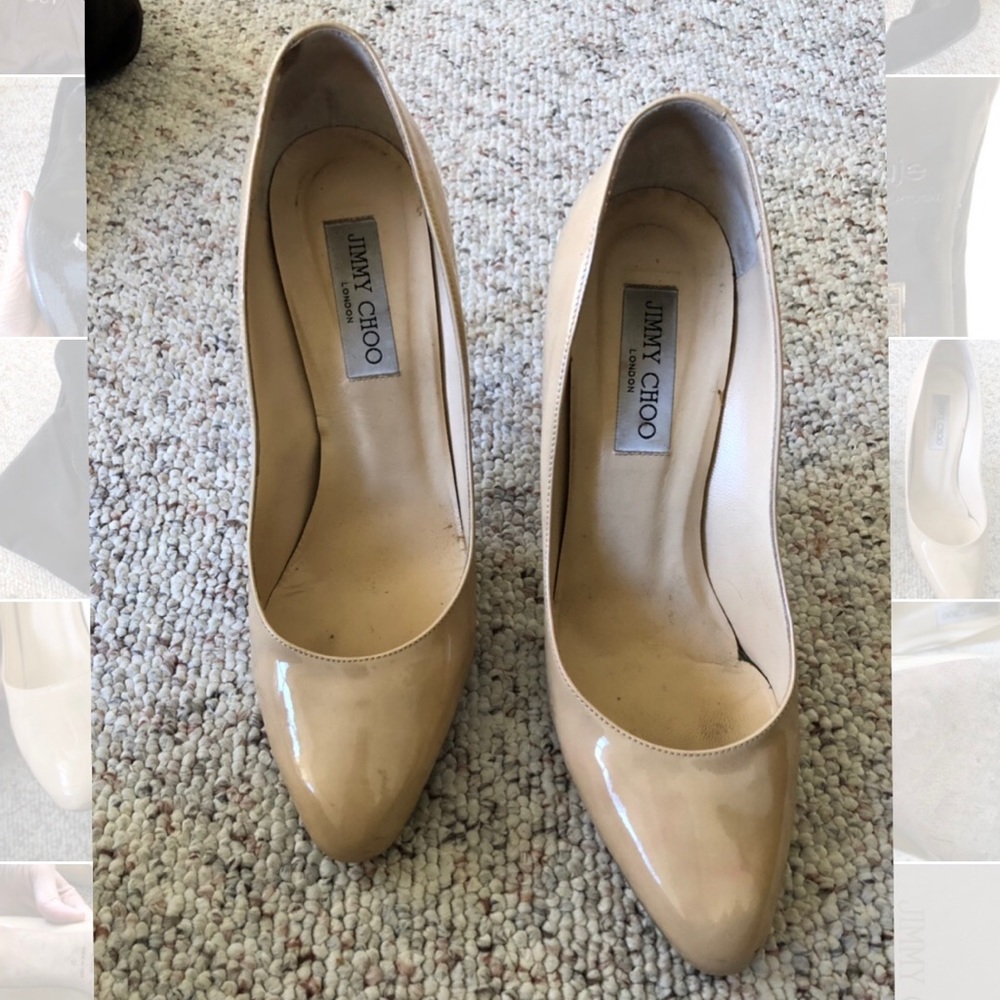 Jimmy Choo nude patent leather pumps